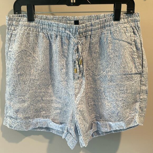 Ellen Tracy Medium Light Blue Paisley Print Linen Shorts - Picture 1 of 7